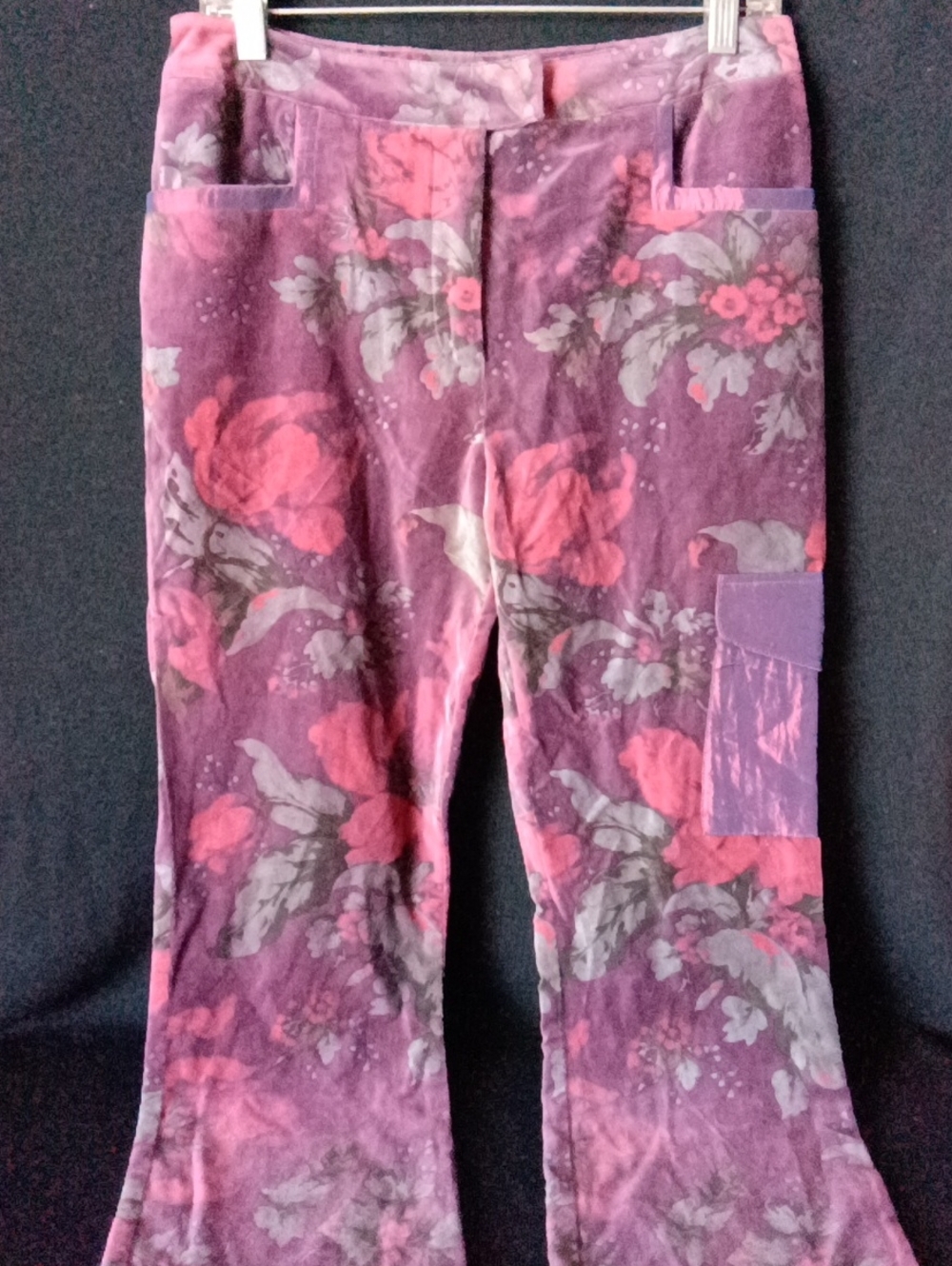 Floral Velvet Wide-Leg Pants in Purple and Pink